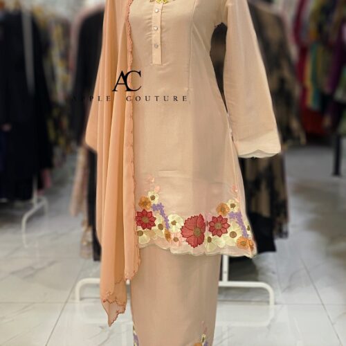ADINDA KURUNG PREMIUM EMBROIDERY ORGANZA SOFT PEACH