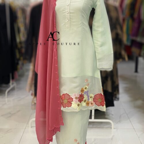 ADINDA KURUNG PREMIUM EMBROIDERY ORGANZA SOFT MINT