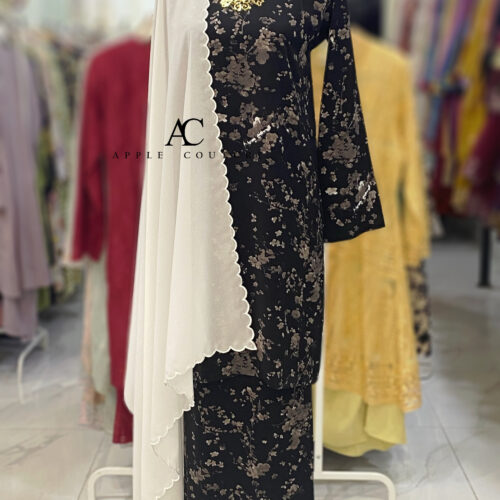 KURUNG PESAK JOHOR CREPE BLACK GREY KHAKI