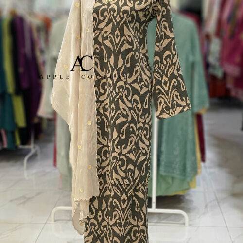 KURUNG PESAK JOHOR CREPE PUA KUMBU GRAY KHAKI