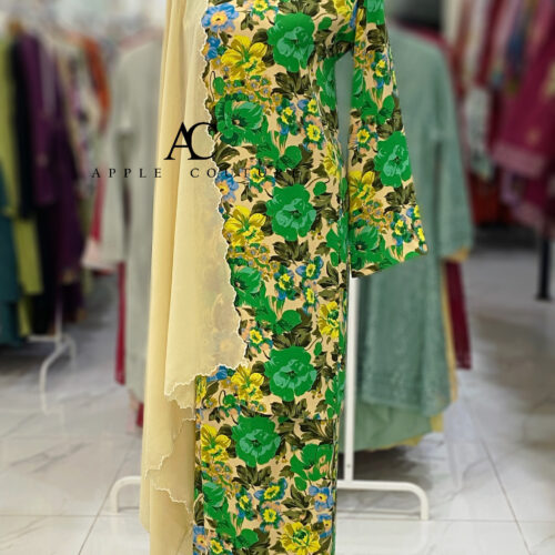 KURUNG PESAK JOHOR CREPE GREEN YELLOW