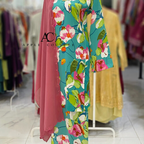 KURUNG PESAK JOHOR CREPE TEAL GREEN