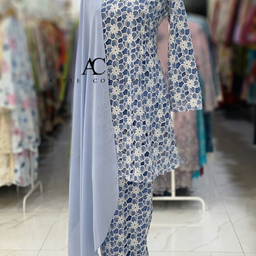 CAMELIA KURUNG PREMIUM EMBROIDERY LACE STEEL BLUE
