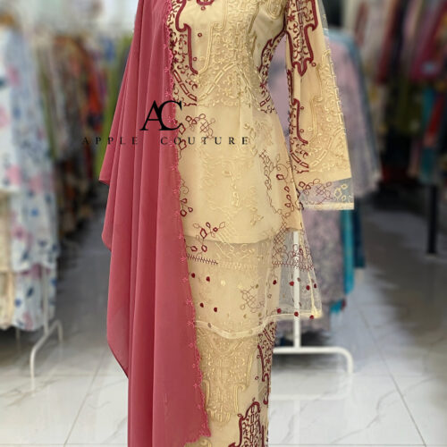 CAMELIA KURUNG PREMIUM FULL LACE CHAMPAGNE MAROON
