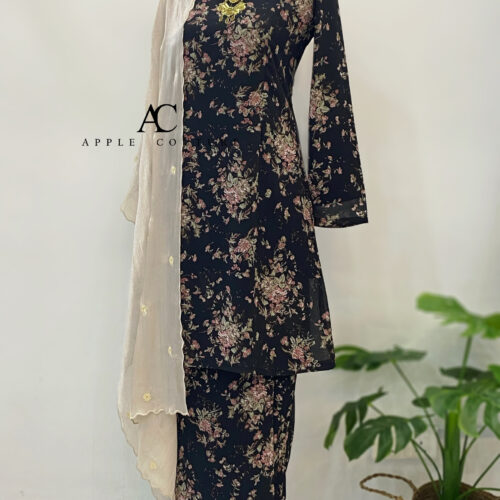 CAMELIA KURUNG PRINTED CHIFFON BLACK