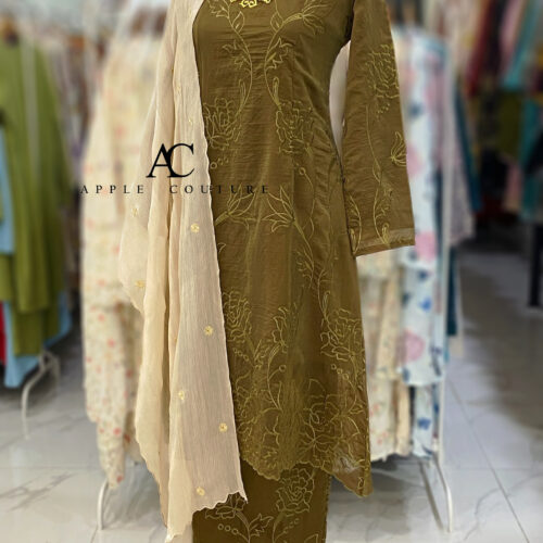 CAMELIA KURUNG LABUH WRINKLES ORGANZA OLIVE