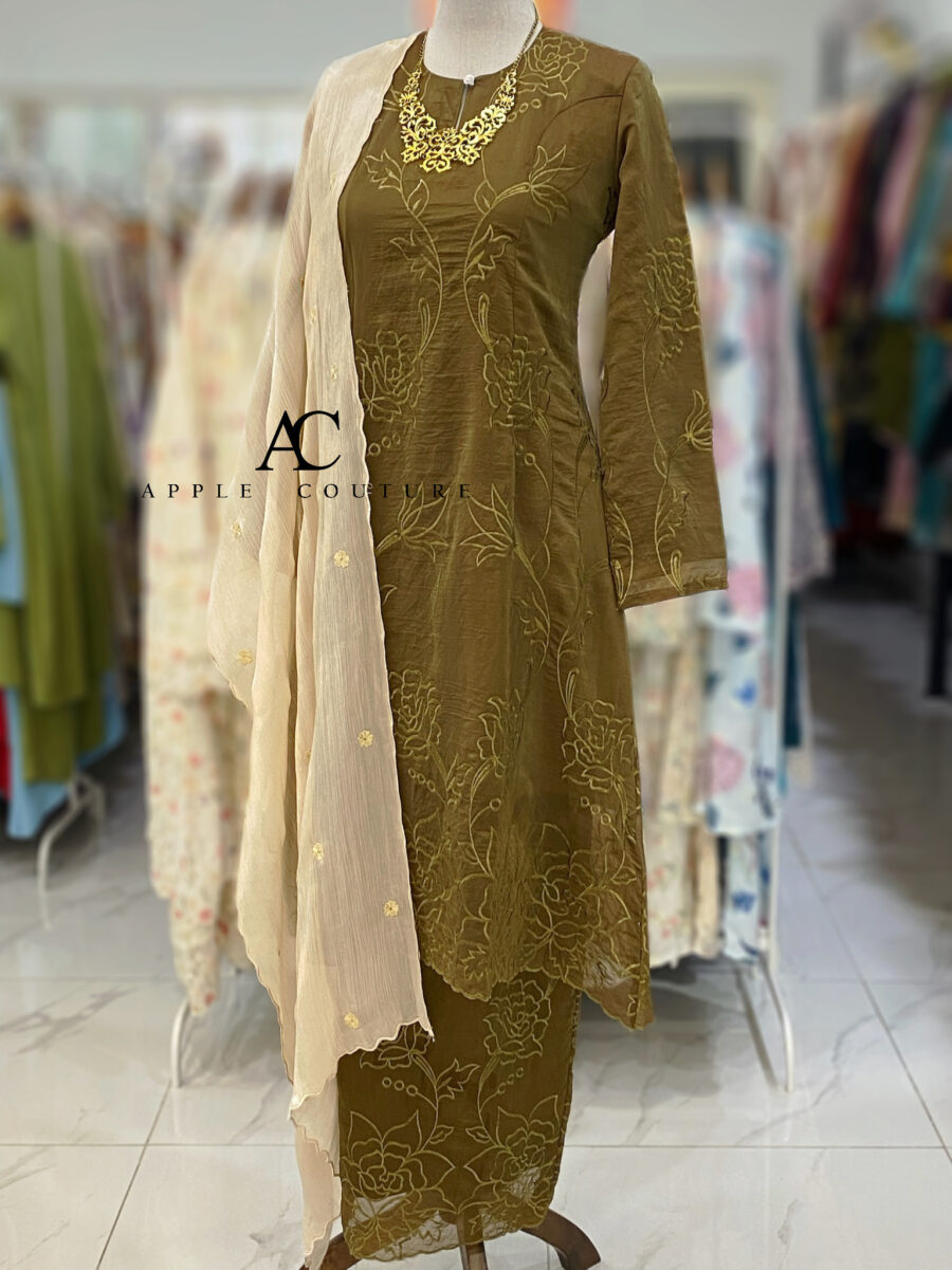 CAMELIA KURUNG LABUH WRINKLES ORGANZA OLIVE