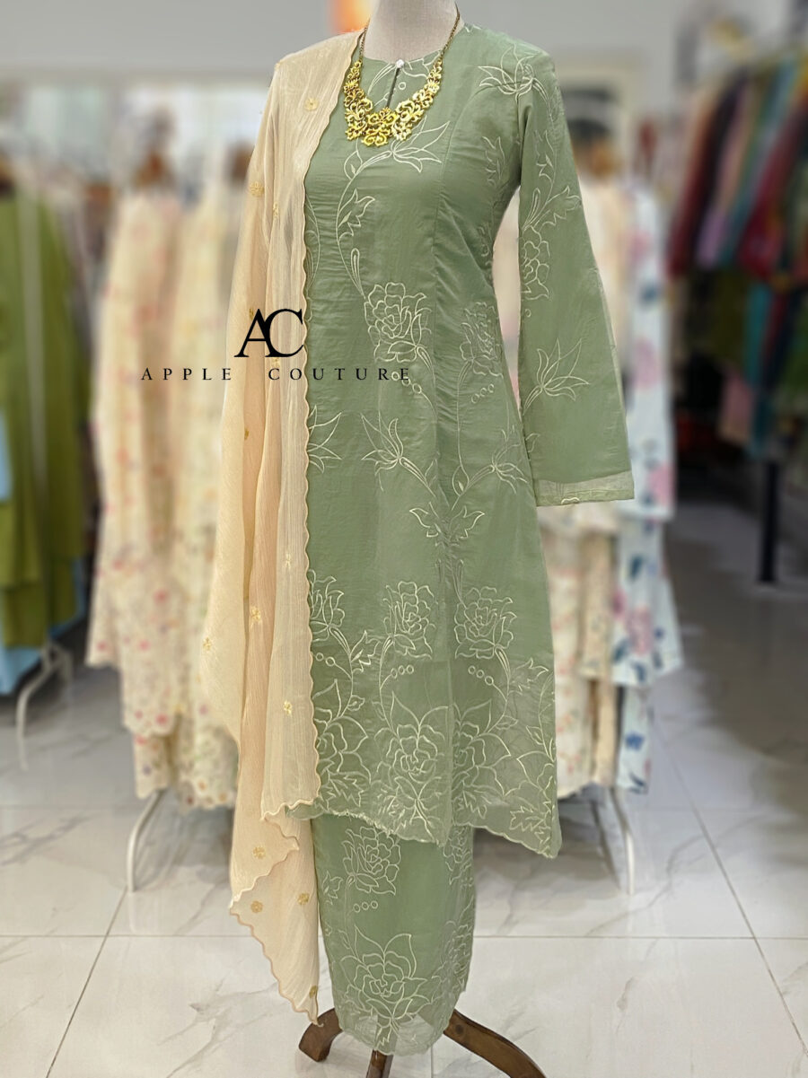 CAMELIA KURUNG LABUH WRINKLES ORGANZA SEGE GREEN