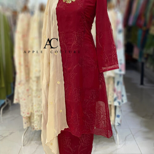 CAMELIA KURUNG LABUH WRINKLES ORGANZA DARK RED