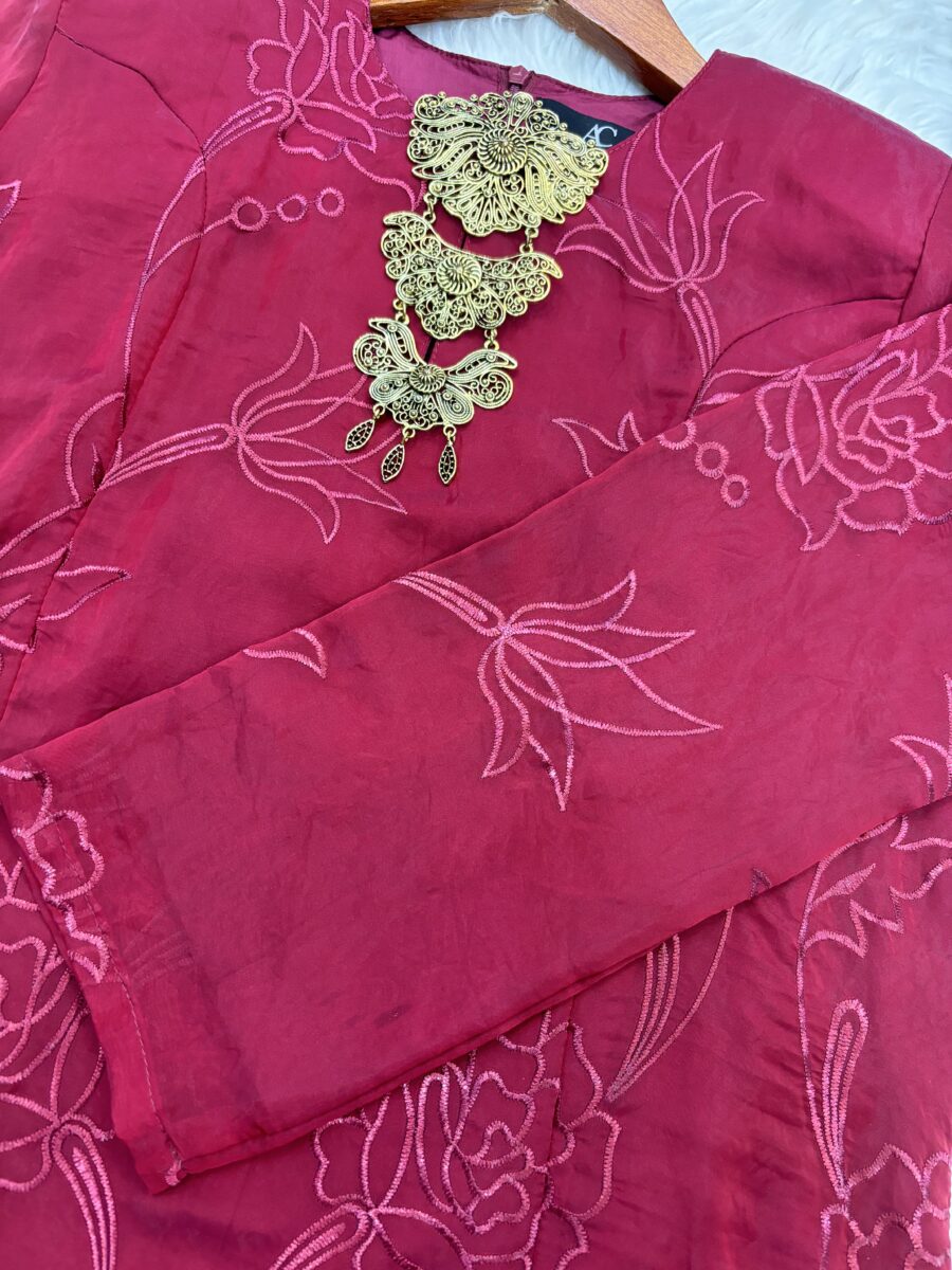 CAMELIA KURUNG LABUH WRINKLES ORGANZA DARK RED - Image 2