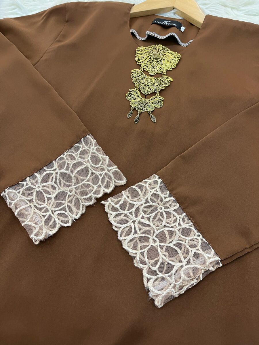 INANG KURUNG SWISS CREPE BORDER LACE BROWN - Image 2
