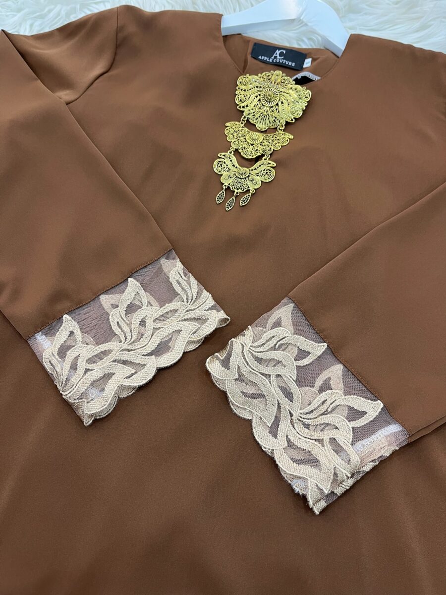 INANG KURUNG SWISS CREPE BORDER LACE BROWN - Image 3