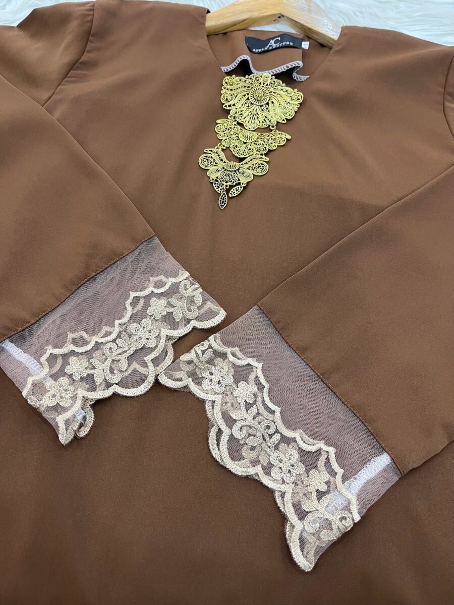 INANG KURUNG SWISS CREPE BORDER LACE BROWN - Image 4