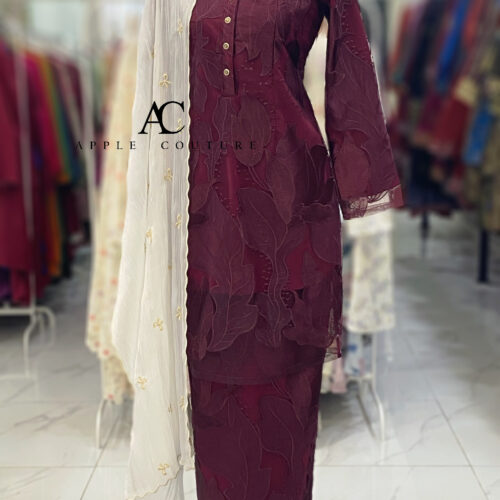 BAINON KURUNG EMBROIDERY ORGANZA BURGUNDY 2.0