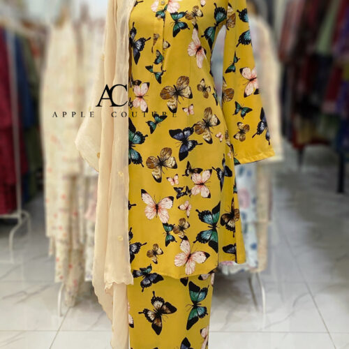ADINDA KURUNG PRINTED CREPE YELLOW MUSTARD BUTTERFLY 2.0