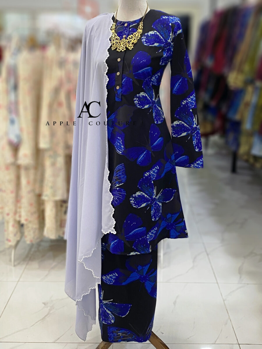 ADINDA KURUNG PRINTED CREPE BLACK ROYAL BLUE 2.0