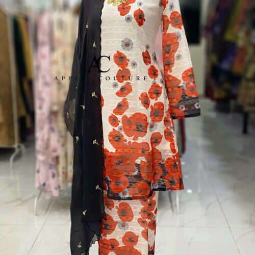 CAMELIA KURUNG MODEN EMBOSS CHIFFON WHITE RED