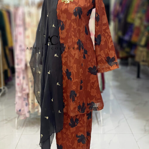 MELOR KURUNG RIAU EMBOSS CHIFFON BROWN BLACK