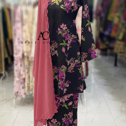 MELOR KURUNG RIAU EMBOSS CHIFFON BLACK