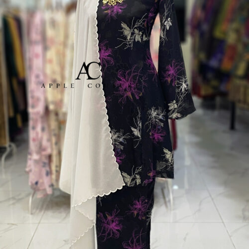 MELOR KURUNG RIAU EMBOSS CHIFFON BLACK