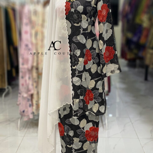MELOR KURUNG RIAU EMBOSS CHIFFON BLACK GREY