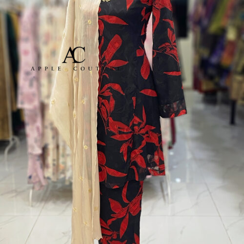 MELOR KURUNG RIAU EMBOSS CHIFFON BLACK RED