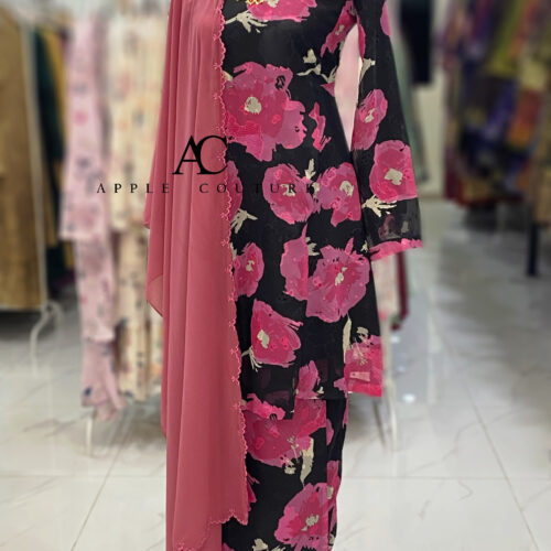 MELOR KURUNG RIAU EMBOSS CHIFFON BLACK PINK