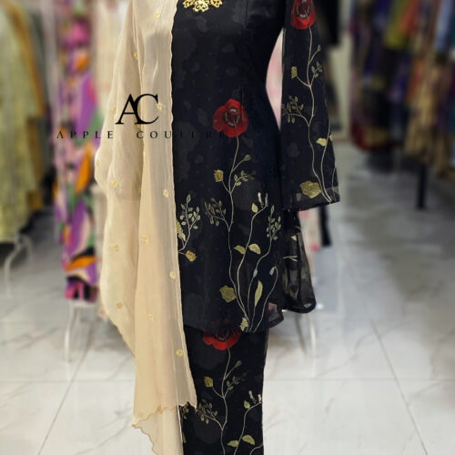 CAMELIA KURUNG MODEN EMBOSS CHIFFON BLACK RED