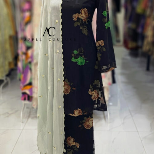CAMELIA KURUNG MODEN EMBOSS CHIFFON BLACK