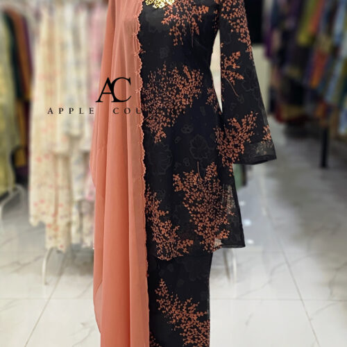 CAMELIA KURUNG MODEN EMBOSS CHIFFON BLACK