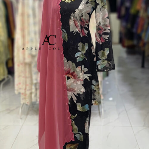 CAMELIA KURUNG MODEN EMBOSS CHIFFON BLACK