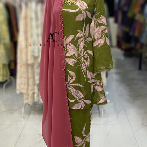 CAMELIA KURUNG MODEN EMBOSS CHIFFON OLIVE PINK
