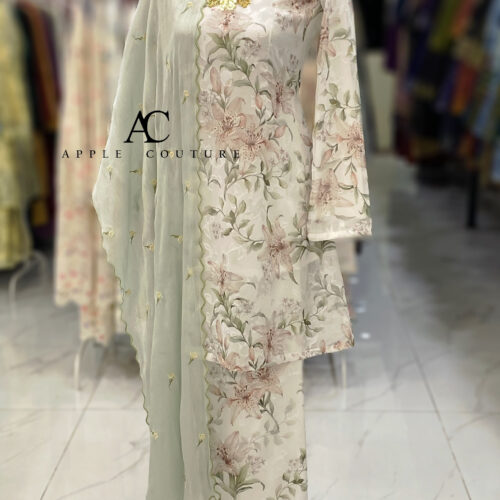 CAMELIA KURUNG MODEN EMBOSS CHIFFON WHITE GREEN