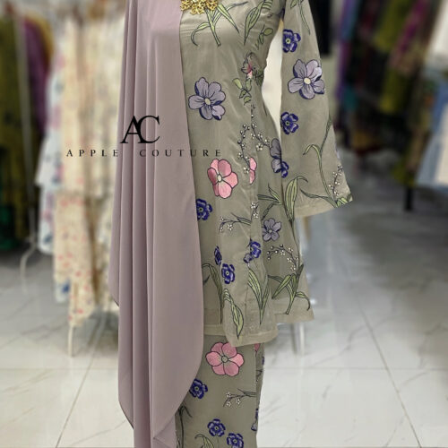 MELOR KURUNG RIAU ORGANZA WRINKLES GREY