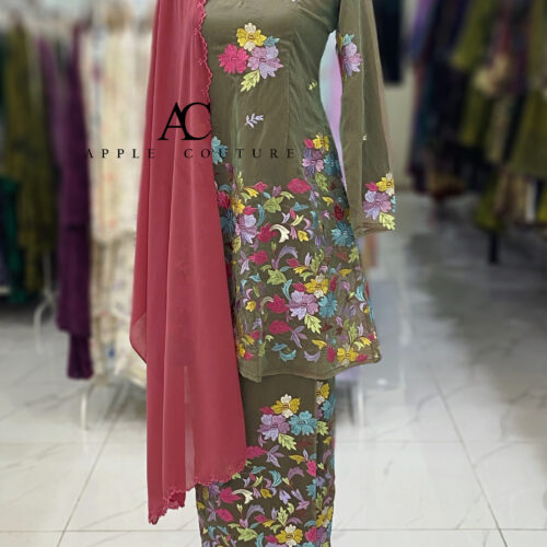 CAMELIA KURUNG MODEN ORGANZA WRINKLES ARMY GREEN
