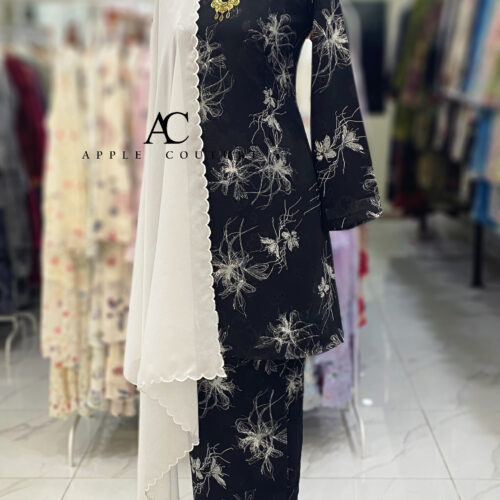 CAMELIA KURUNG MODEN EMBOSS CHIFFON BLACK WHITE