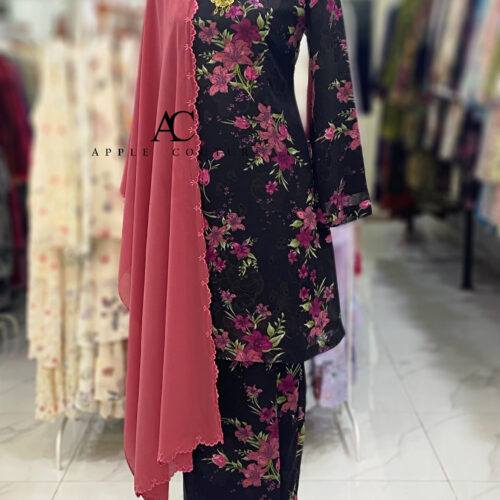 CAMELIA KURUNG MODEN EMBOSS CHIFFON BLACK PINK