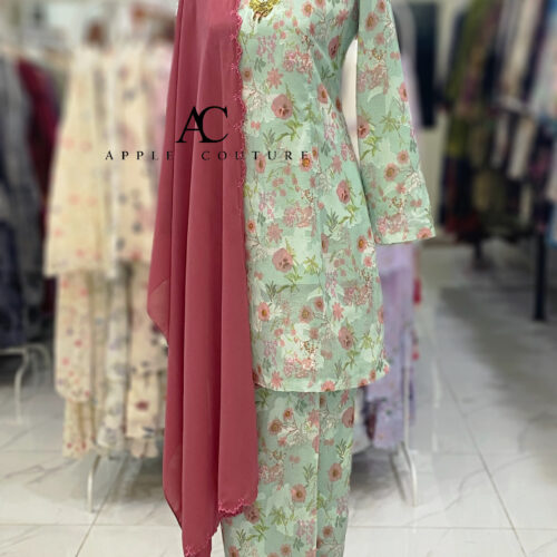 CAMELIA KURUNG MODEN EMBOSS CHIFFON MINT GREEN