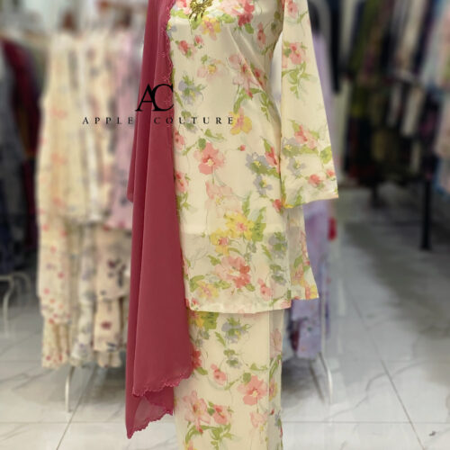 CAMELIA KURUNG PRINTED CHIFFON CREAM PEACH