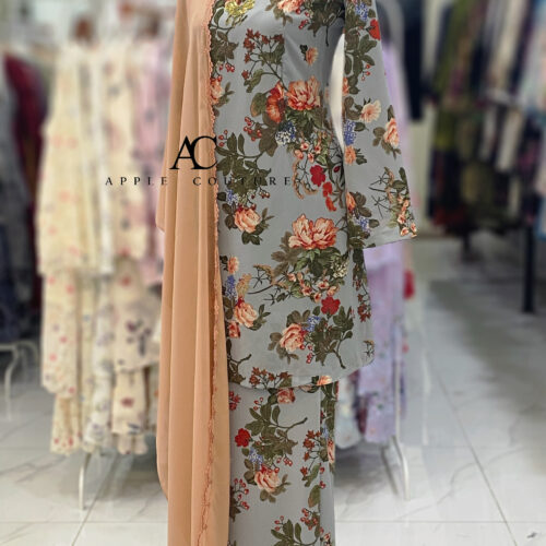 CAMELIA KURUNG PRINTED CHIFFON DUSTY GREY