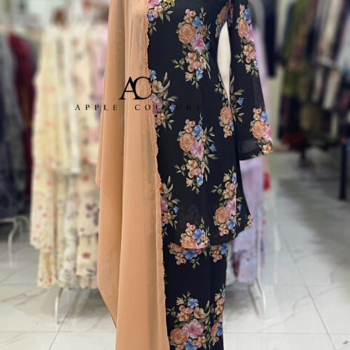 CAMELIA KURUNG PRINTED CHIFFON BLACK