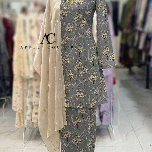 CAMELIA KURUNG PRINTED CHIFFON DARK GREY