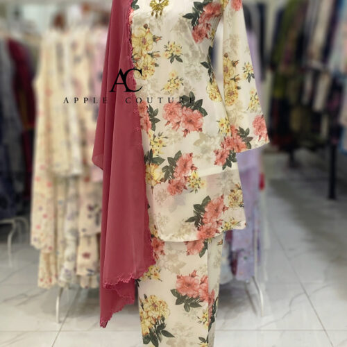 CAMELIA KURUNG PRINTED CHIFFON WHITE