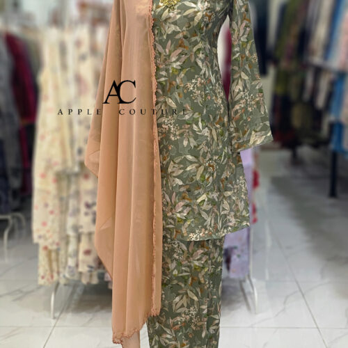 CAMELIA KURUNG MODEN EMBOSS CHIFFON DARK OLIVE