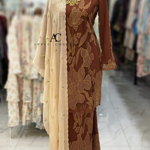 BAINON KURUNG PREMIUM ORGANZA LACE BROWN