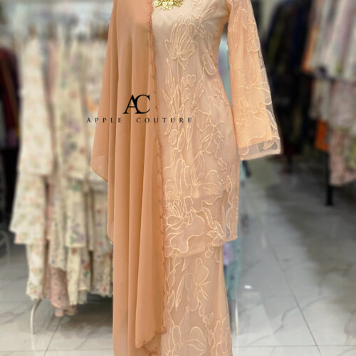BAINON KURUNG PREMIUM ORGANZA LACE PEACH