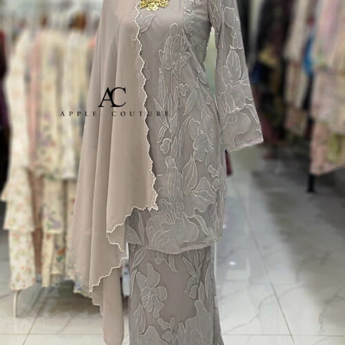 BAINON KURUNG PREMIUM ORGANZA LACE GREY