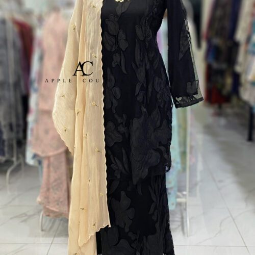 BAINON KURUNG PREMIUM ORGANZA LACE BLACK