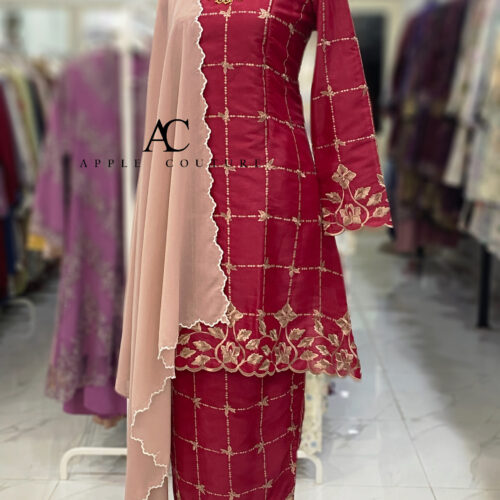 CAMELIA KURUNG PREMIUM ORGANZA DARK RED