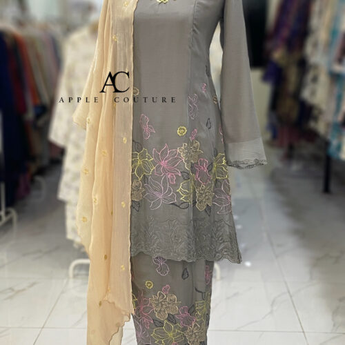 CAMELIA KURUNG MODEN SULAM ORGANZA DARK GRAY